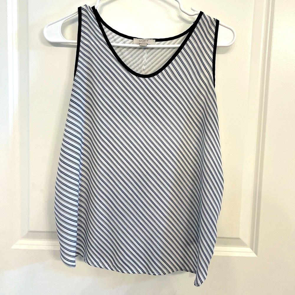 LOFT Diagonal Striped Cami  Top - Black and White